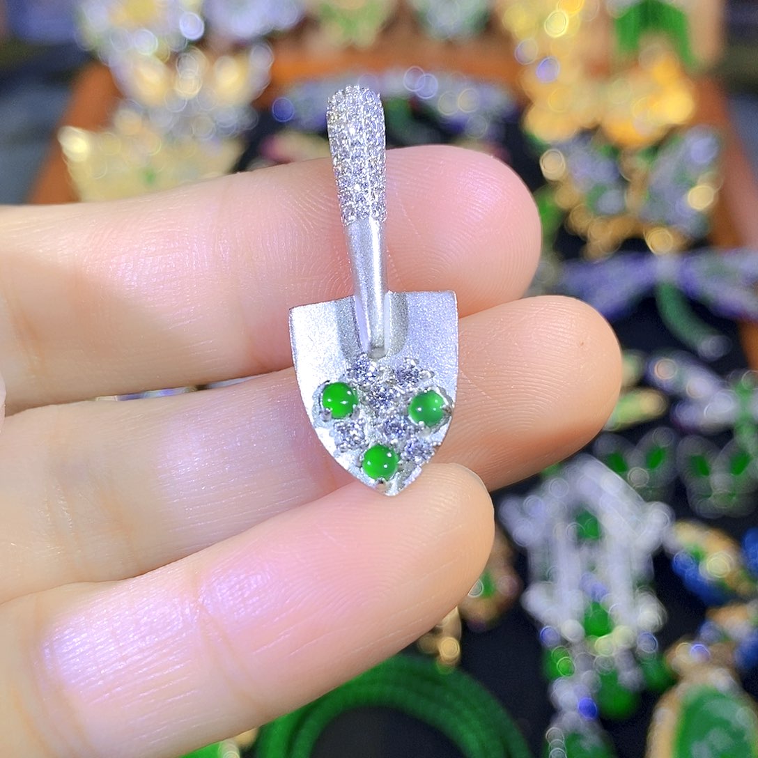 吊坠(不含链)银S925镶嵌翡翠