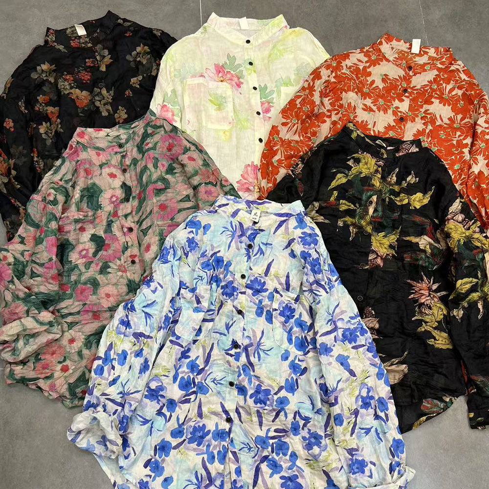 猫迷森林 文艺复古苎麻印花小立领显瘦上衣夏季薄款防晒衣8850-1