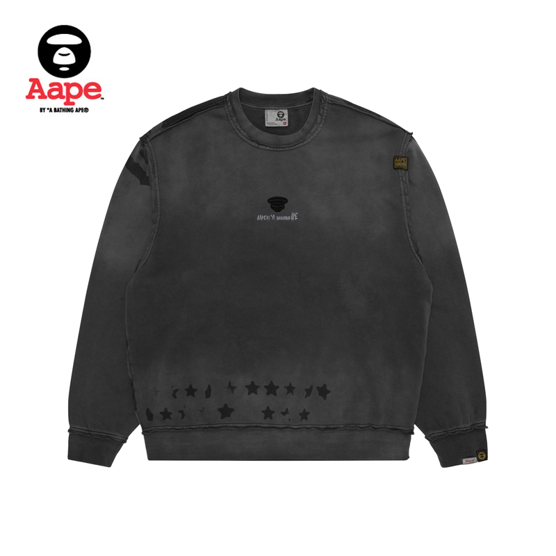 Aape旗舰店男装25秋冬猿人五角星水洗薄绒休闲圆领卫衣C379XXP