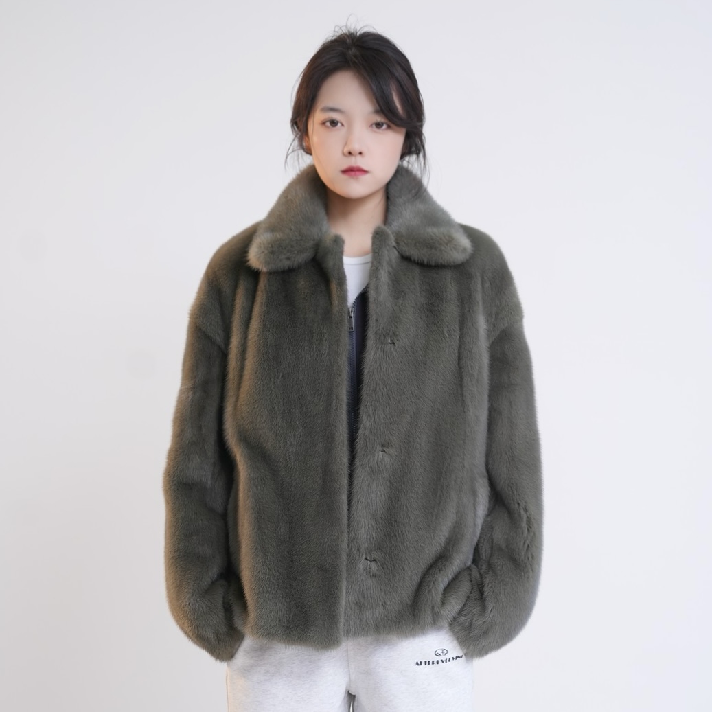 实穿主义 整张小母貂休闲落肩皮草外套水貂毛上衣冬宽松版 24100