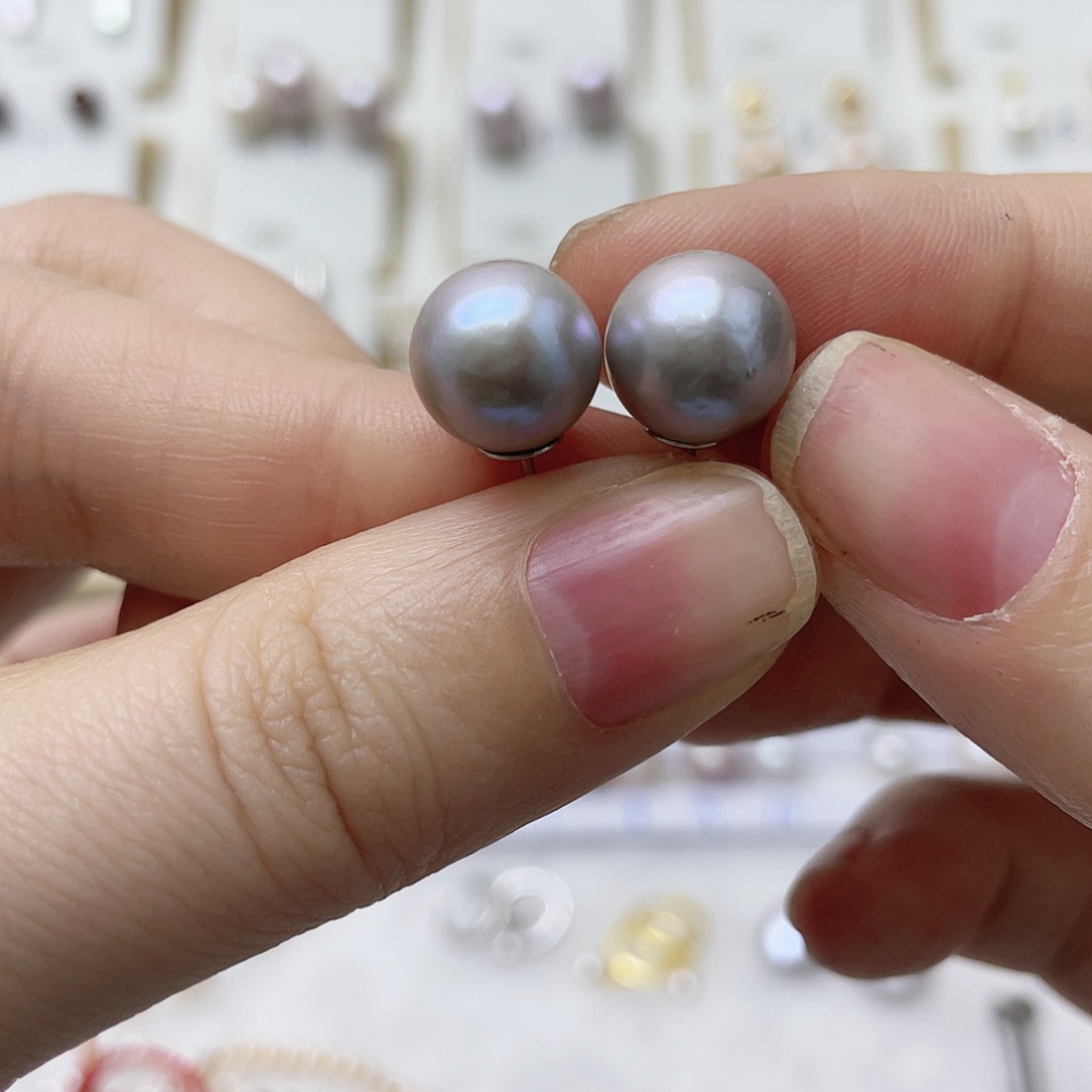 李****耳饰银S925镶嵌淡水珍珠