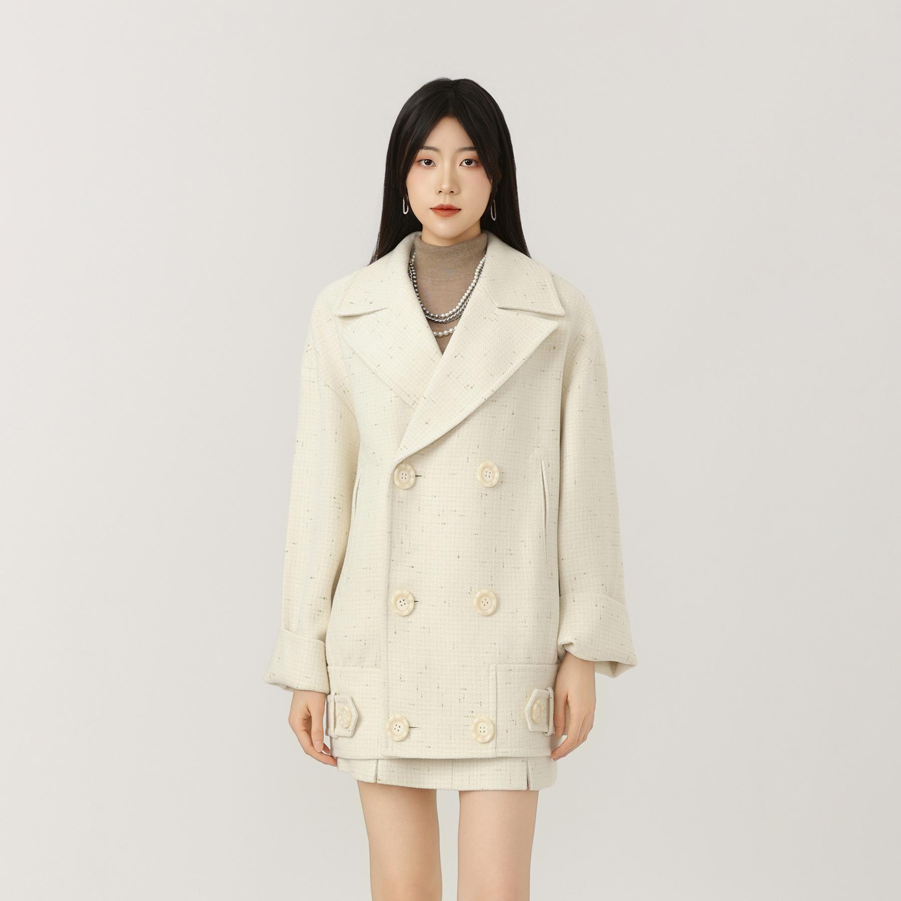 AMASS/阿玛施秋冬千金清冷感双排扣西装领廓形小香风大衣5400921