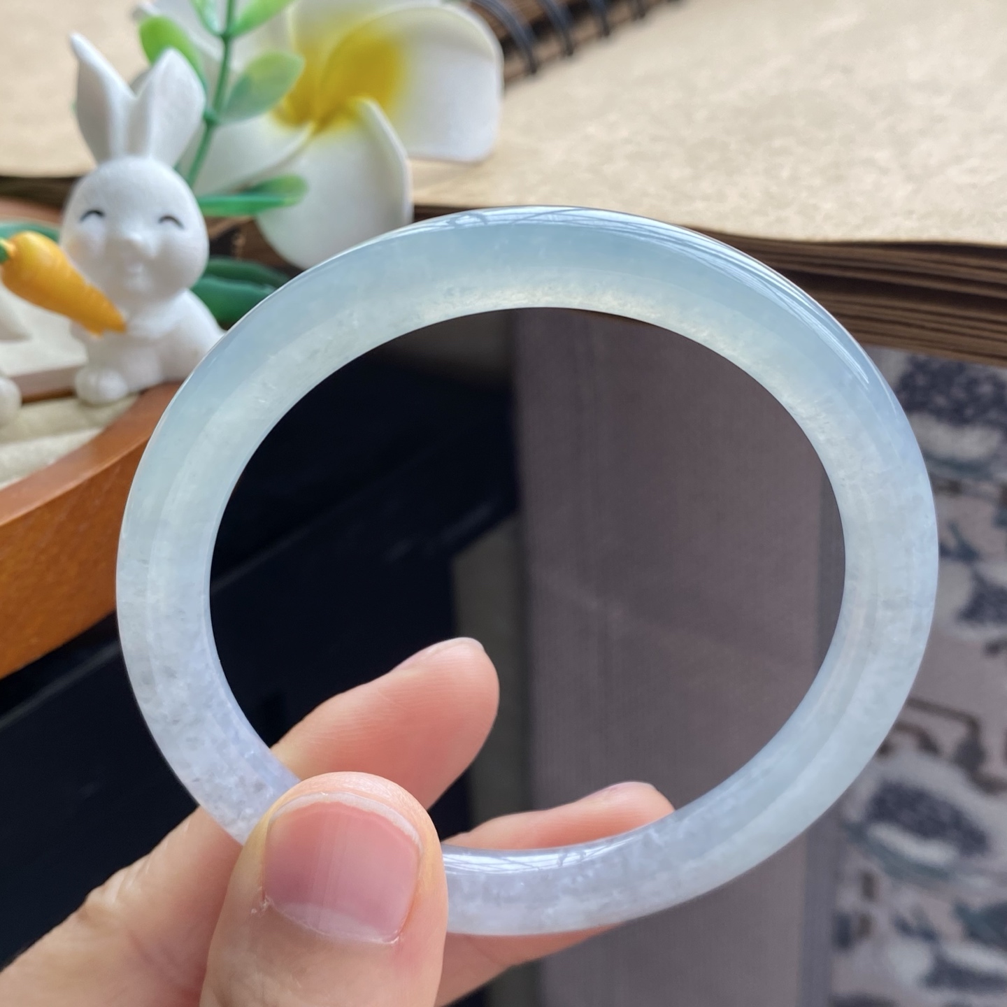 02.16批723号56.8-8-7.8圆条！玉分双色、墨染冻绿！天然翡翠手镯