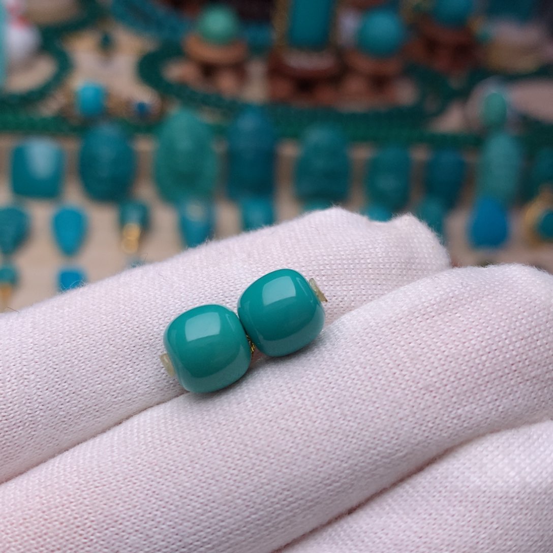 绿松石珠宝奇石未镶嵌精品对珠8m m