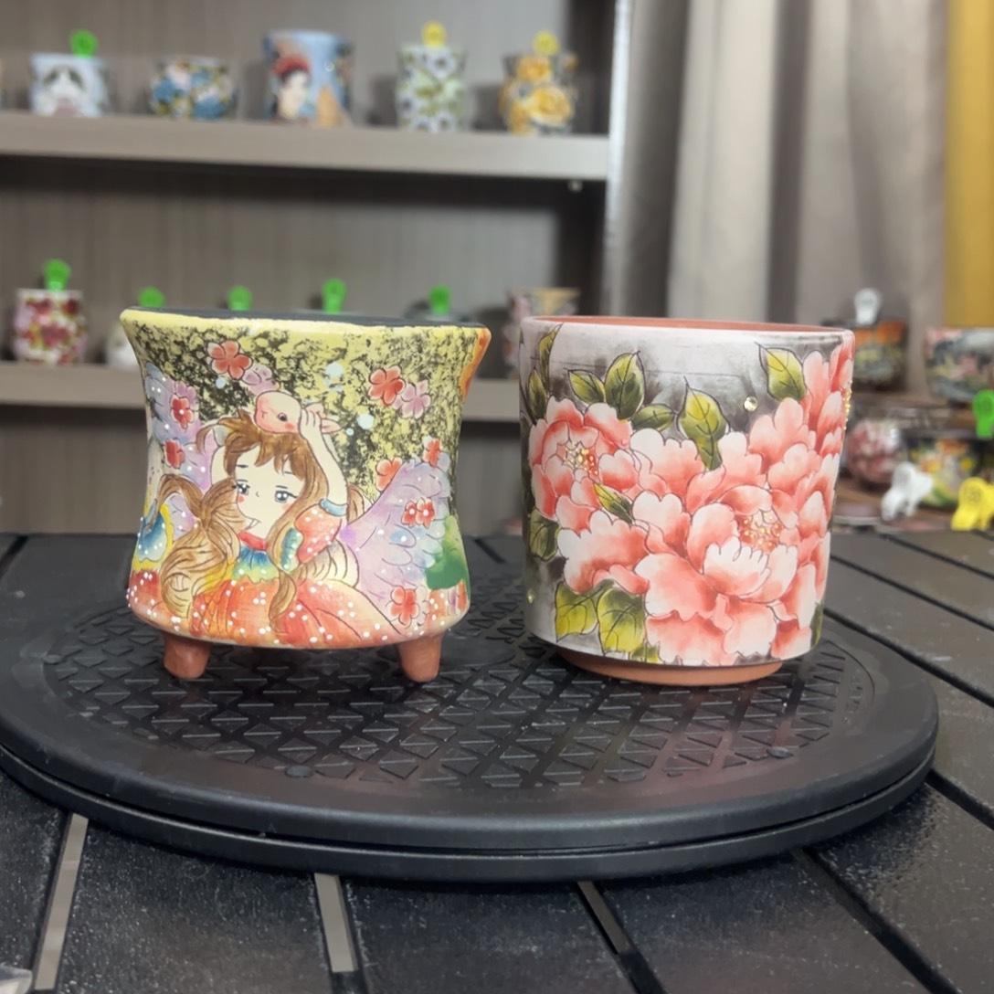 冰***瑰手绘陶瓷花盆美盆