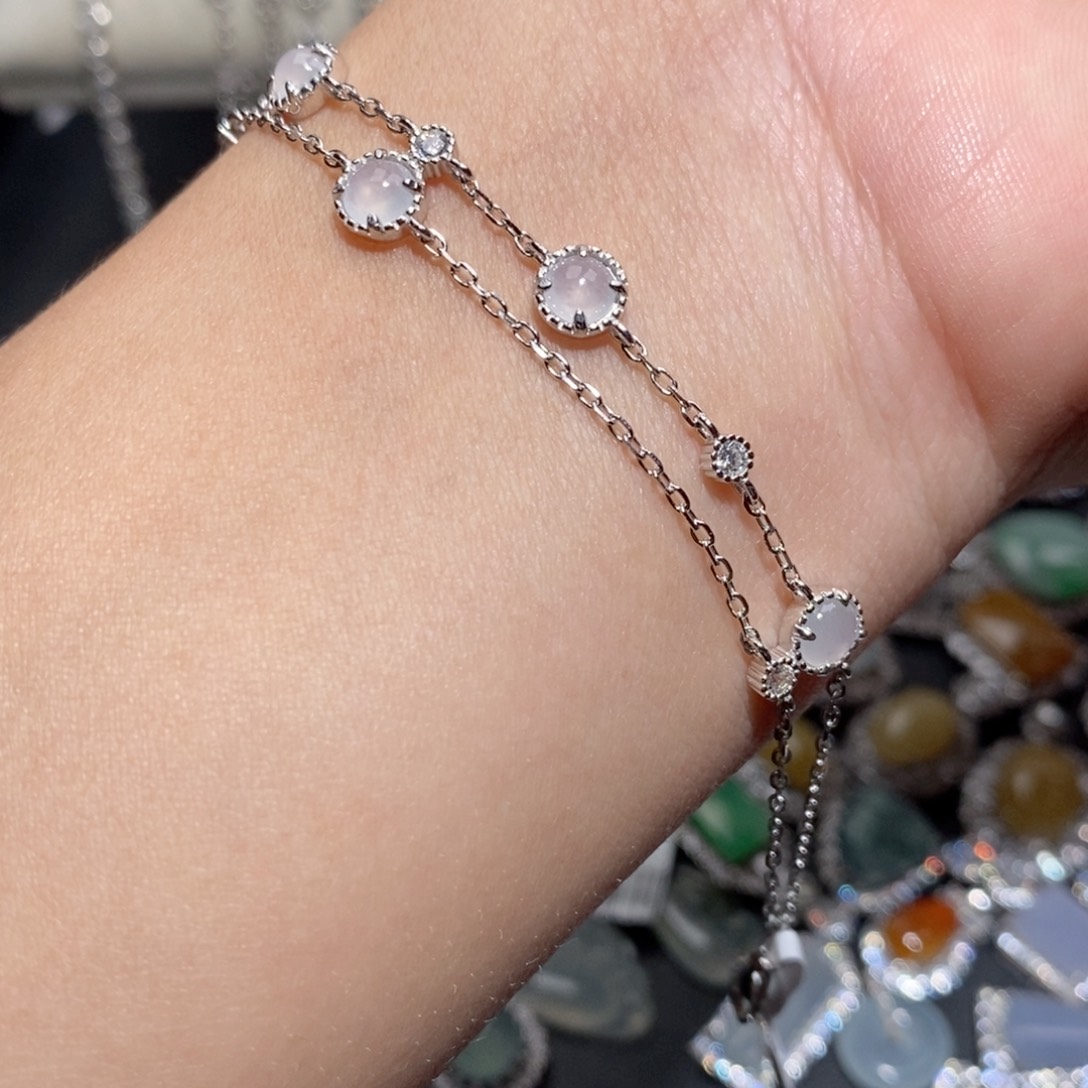 翡翠手链银S925镶嵌n n k