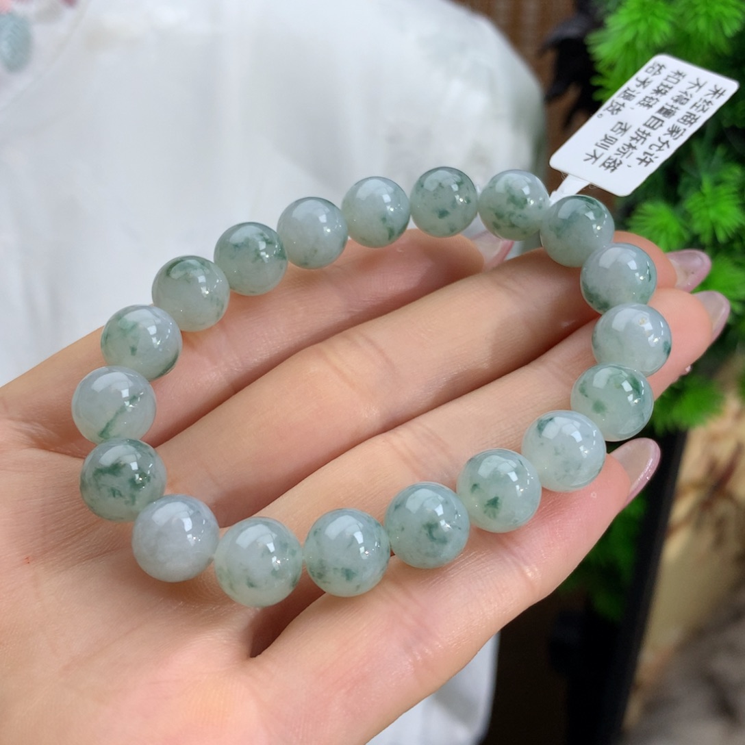 翡翠手链未镶嵌冰润晴底飘花手链卡10m m