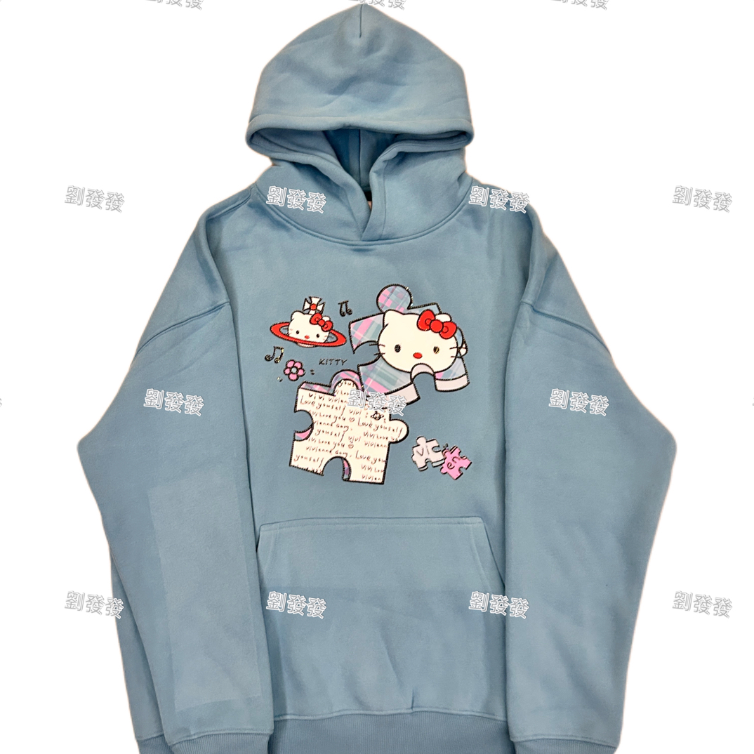 劉發發-K046【2025SS新款Kitty猫蓝色连帽卫衣】宽松加绒休闲百搭