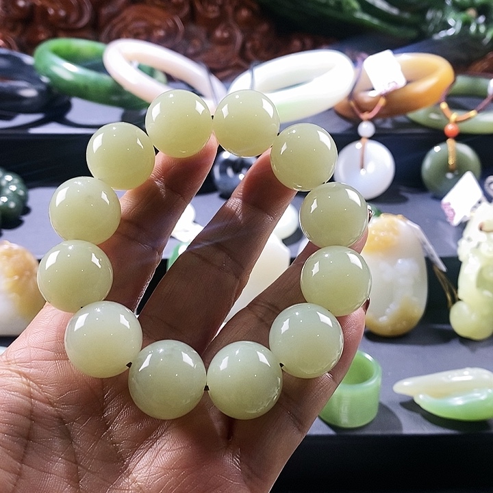 和田玉新疆山料手串卡17+未镶嵌