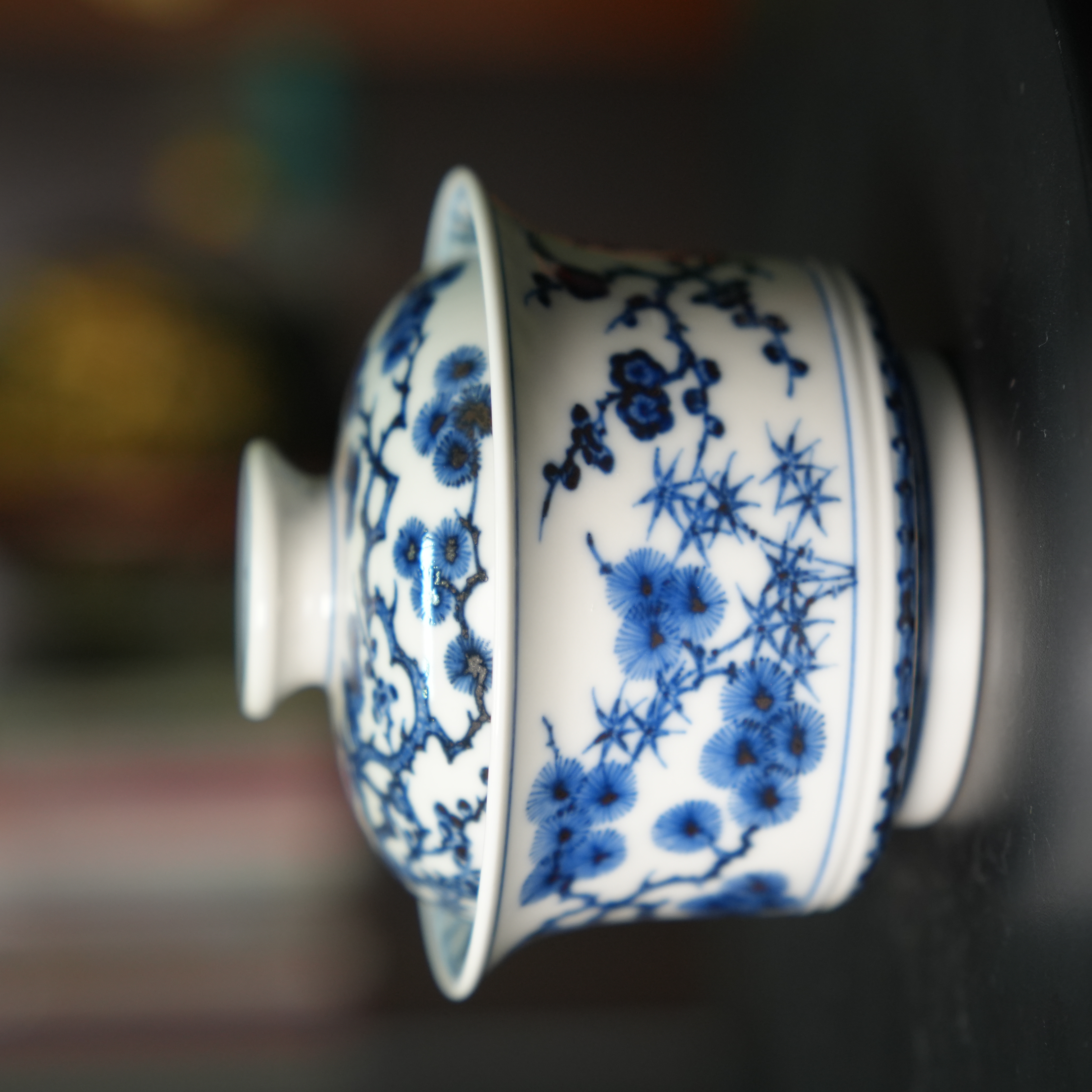 九悠阁严选-丰雅赏玩--松竹梅马蹄盖碗 160ML景德镇纯手工