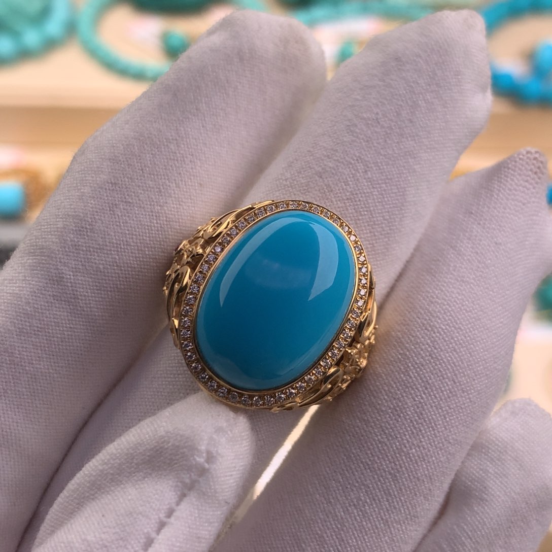 绿松石珠宝奇石18K金镶嵌