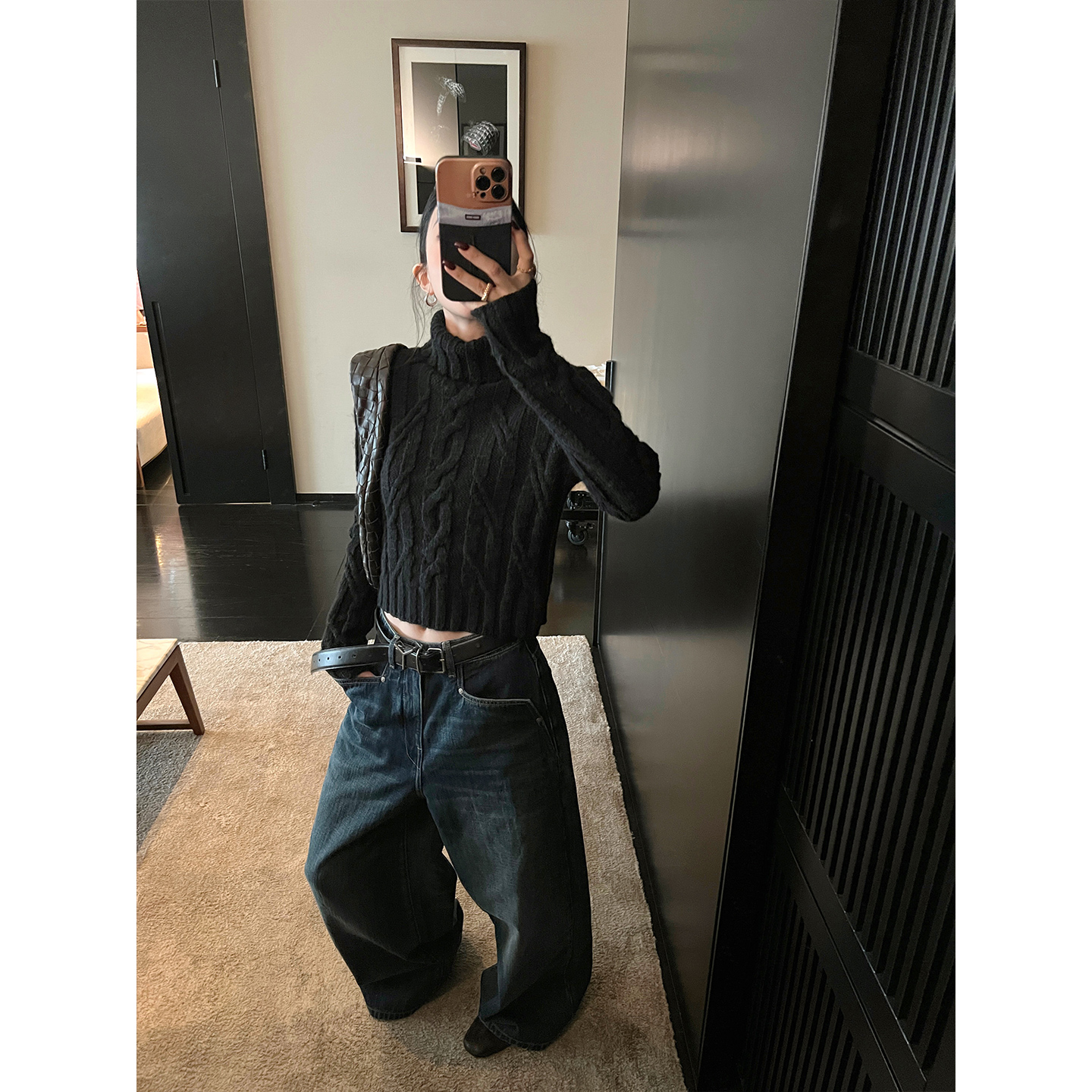 区区欧阳【RL松弛日记】羊毛高领绞花编织短款毛衣