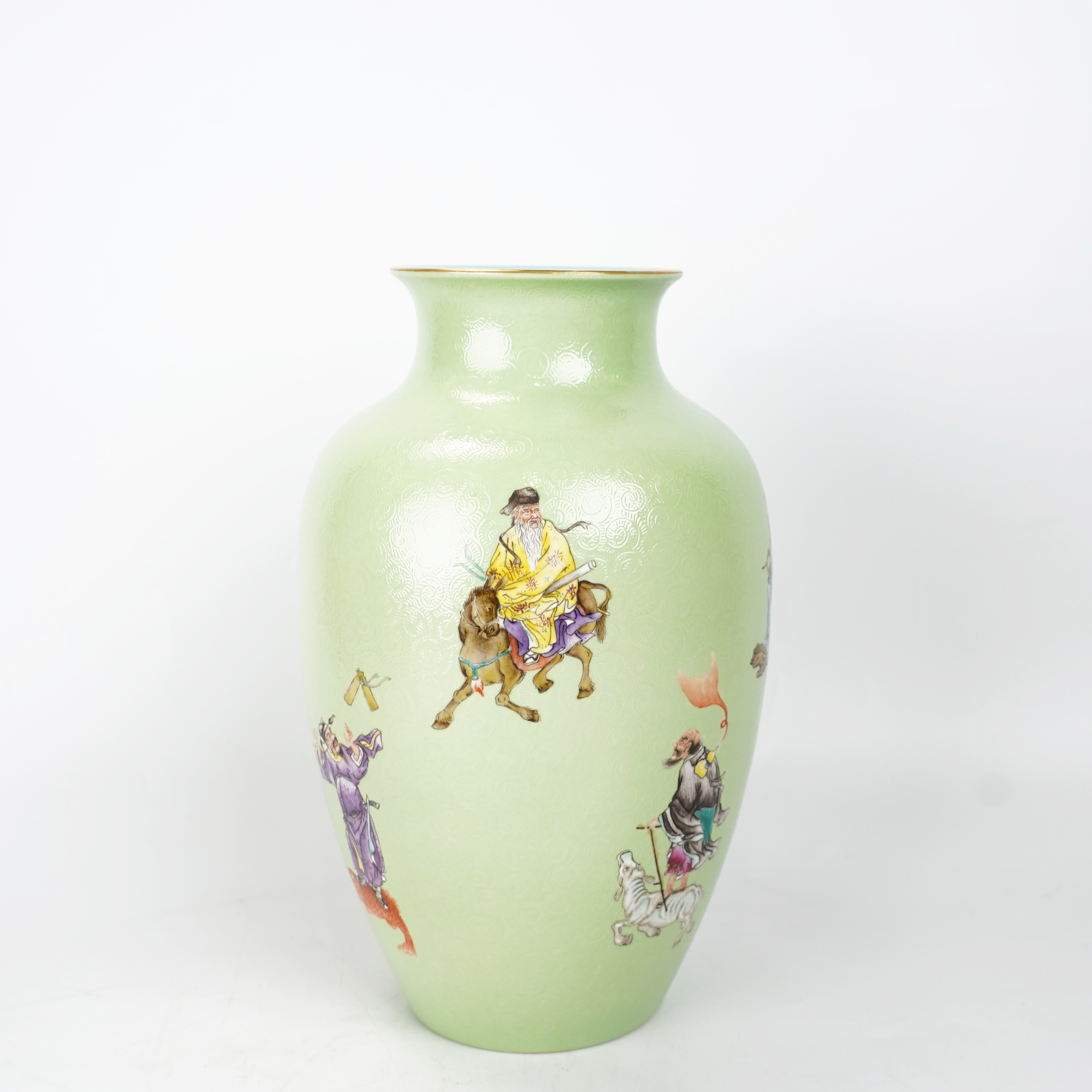 Lot015 清 绿地扎道人物瓶