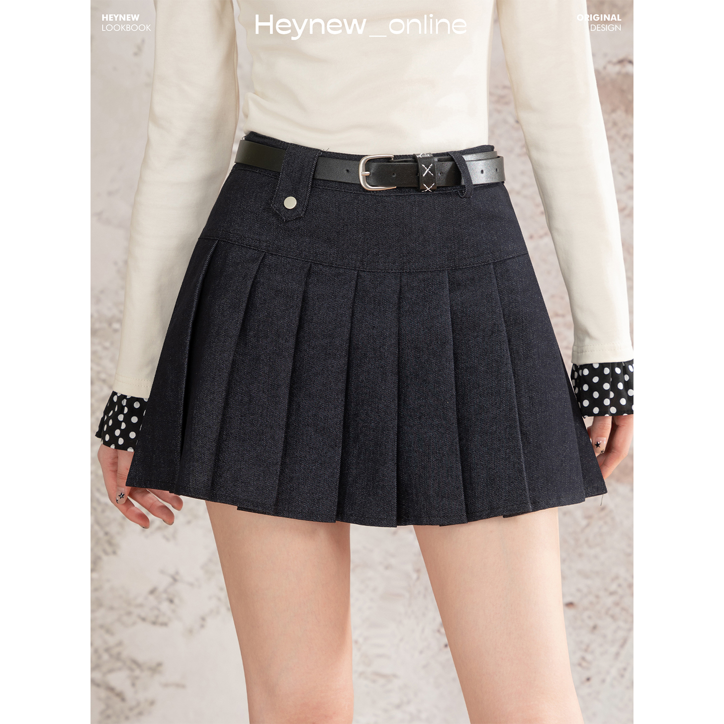 【HEYNEW黑妞】美式复古纯色气质辣妹修身女秋季百搭百褶裙5Q230