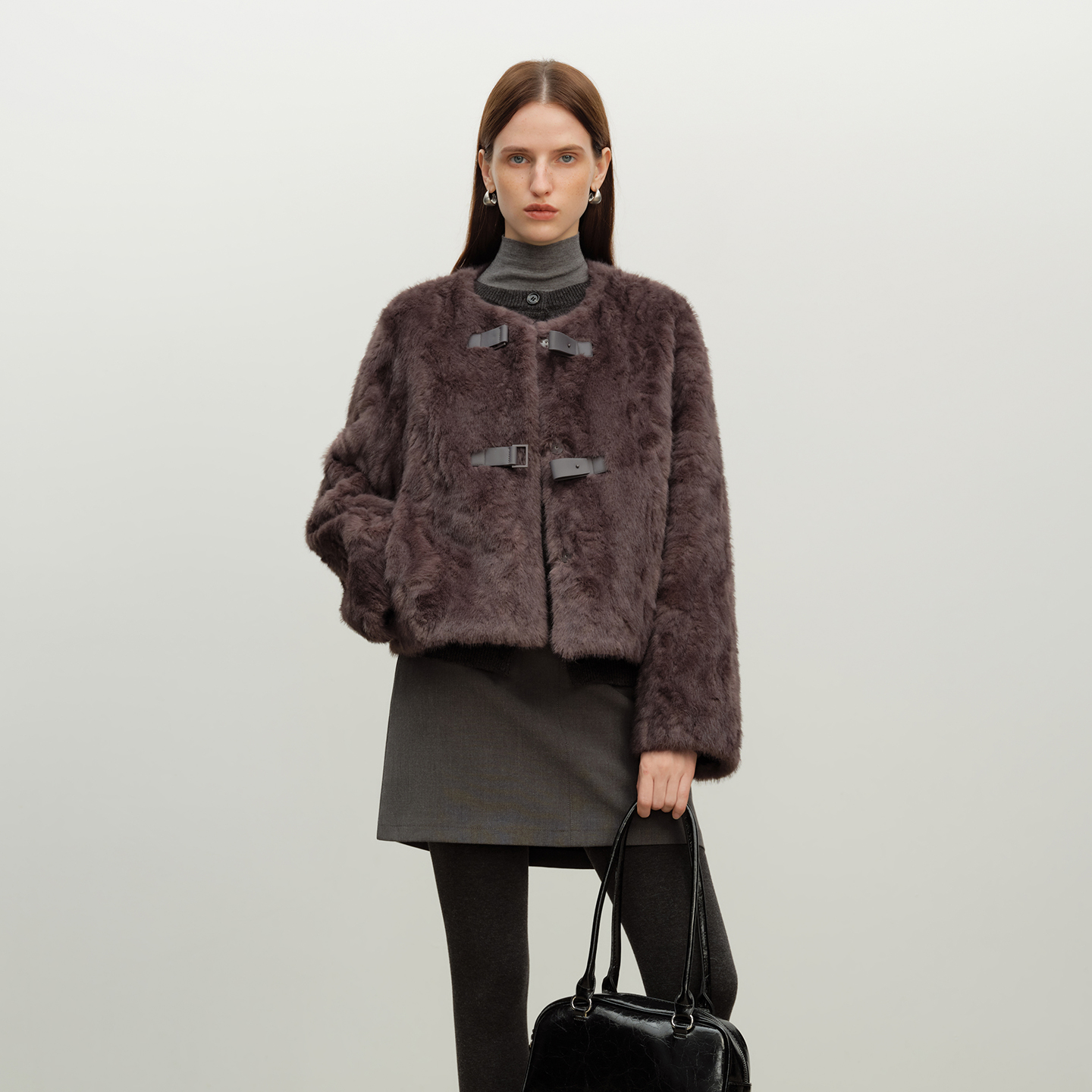 人造皮草 小个子短款纹理感环保皮草外套仿皮毛一体外套25ZQ94154