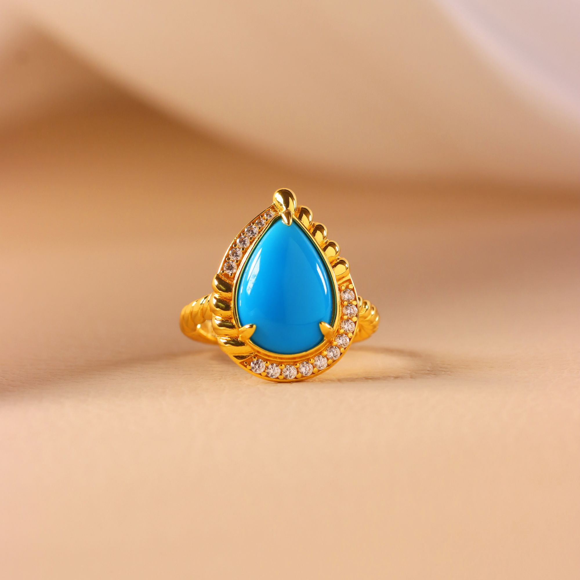 【V姐珠宝】LX46 绿松高瓷暴力蓝时尚水滴设计款戒指