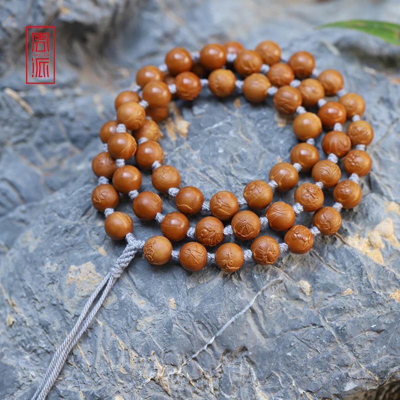 周派春毅核坊54颗正圆鸟语花香橄榄核勃挂长串手工苏工核雕文玩