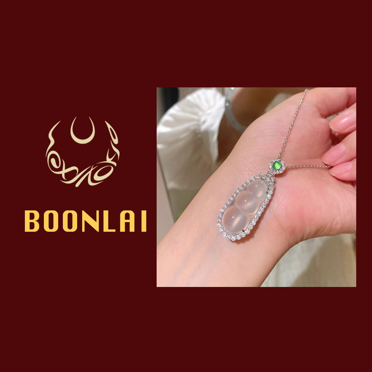 铜合金莫桑石项链 Boonlai 冰透四季豆Y项链018