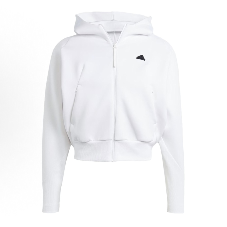 adidas Z.N.E.短款开衫拉链运动连帽外套卫衣 女款 白色IN5133