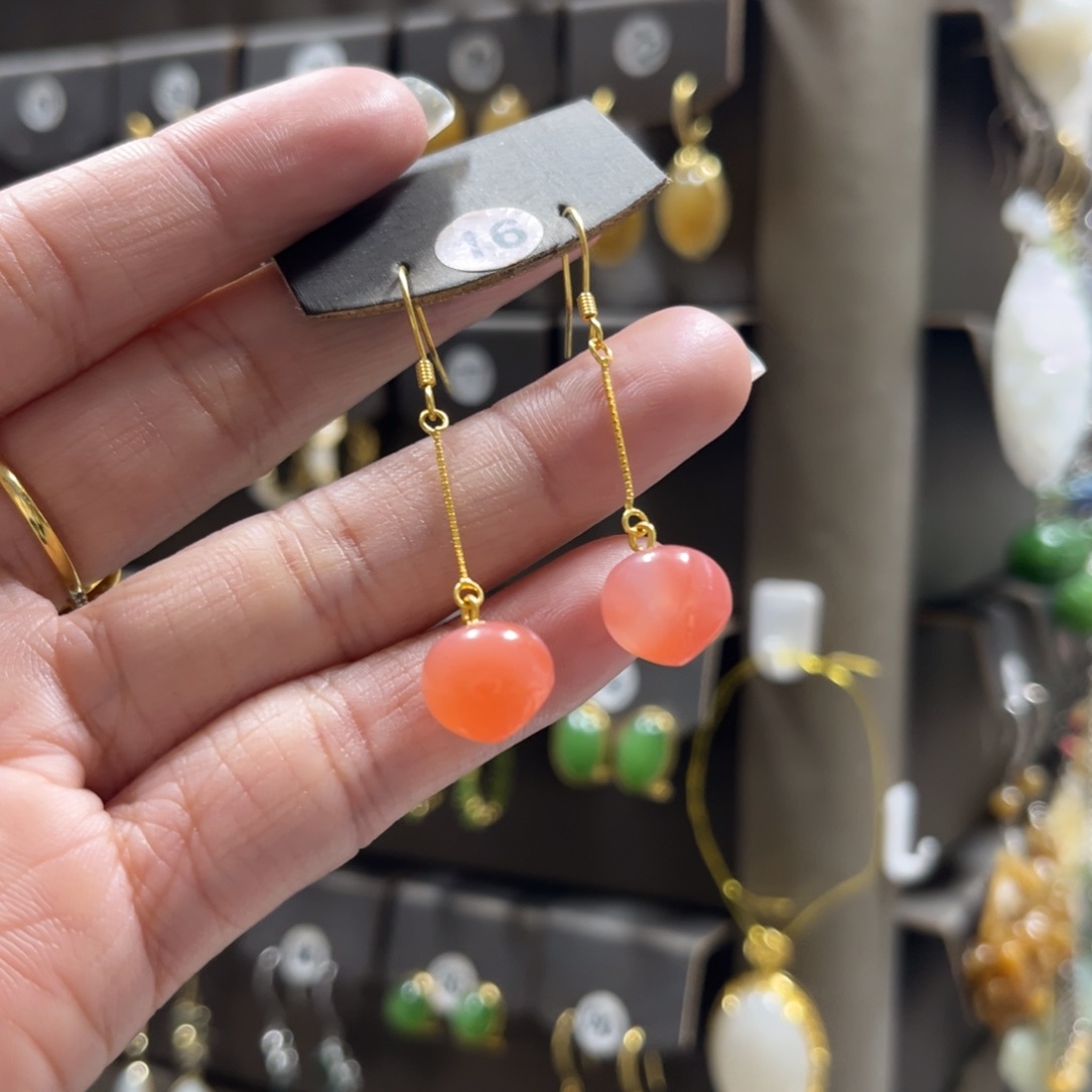 h***y玛瑙/玉髓银S925镀金镶嵌耳钉