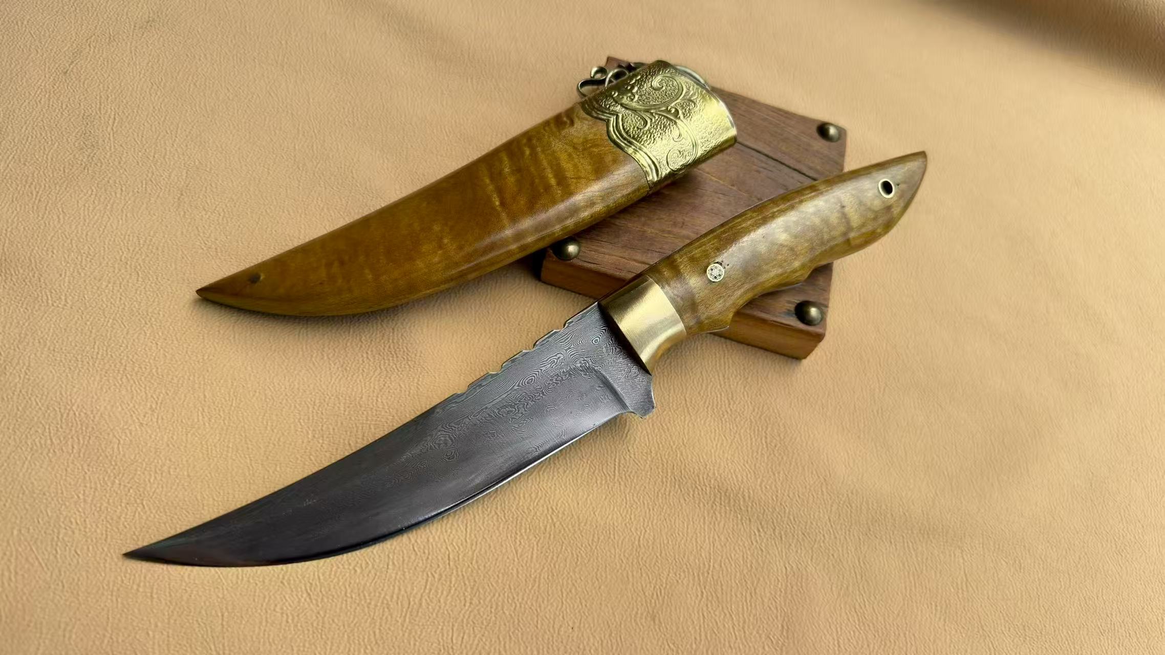 【星芒】花纹钢金丝楠木小刀手工露营户外家用剔骨野营锋利牛排刀