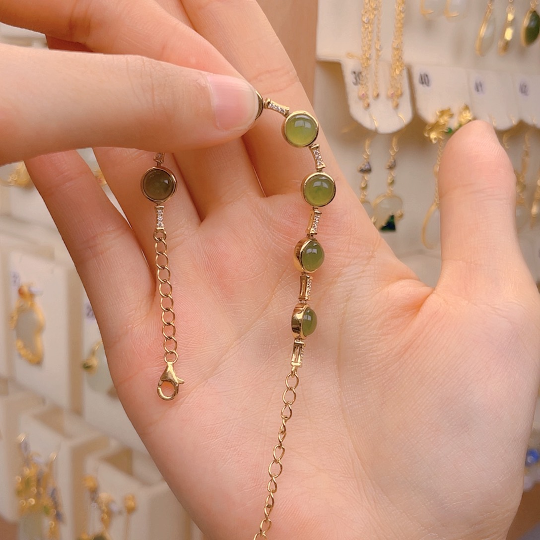 和田玉手链银S925镀金镶嵌