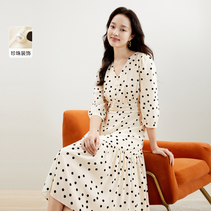 【花漾漫语  】商场同款珂莱蒂尔碎花显瘦气质长袖高腰法式连衣裙