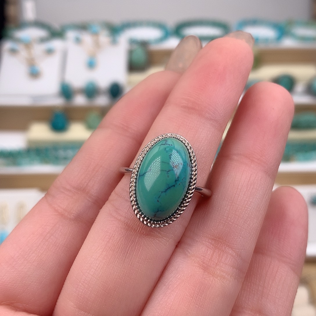 绿松石银S925镶嵌戒指