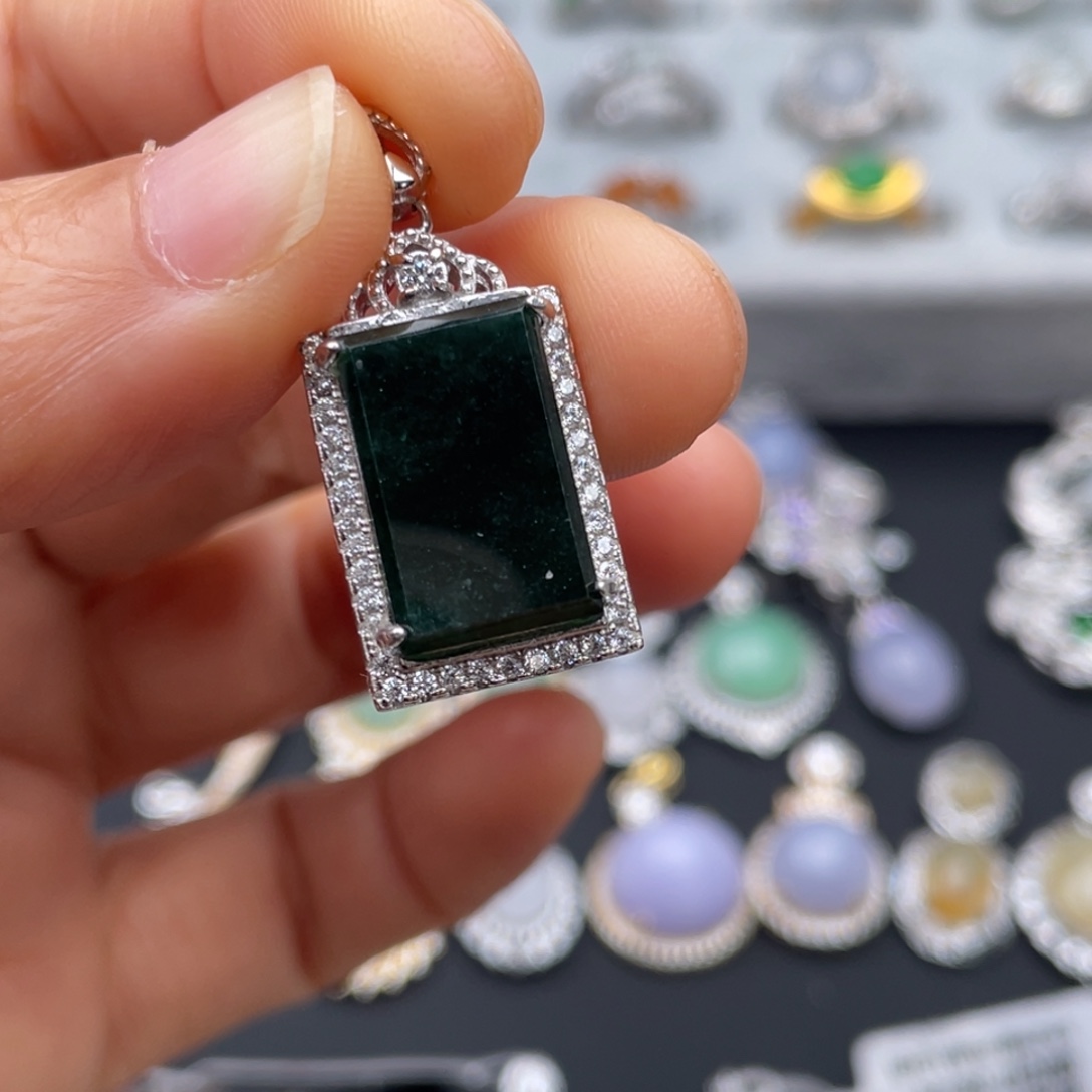 翡翠银S925镶嵌吊坠(不含链)