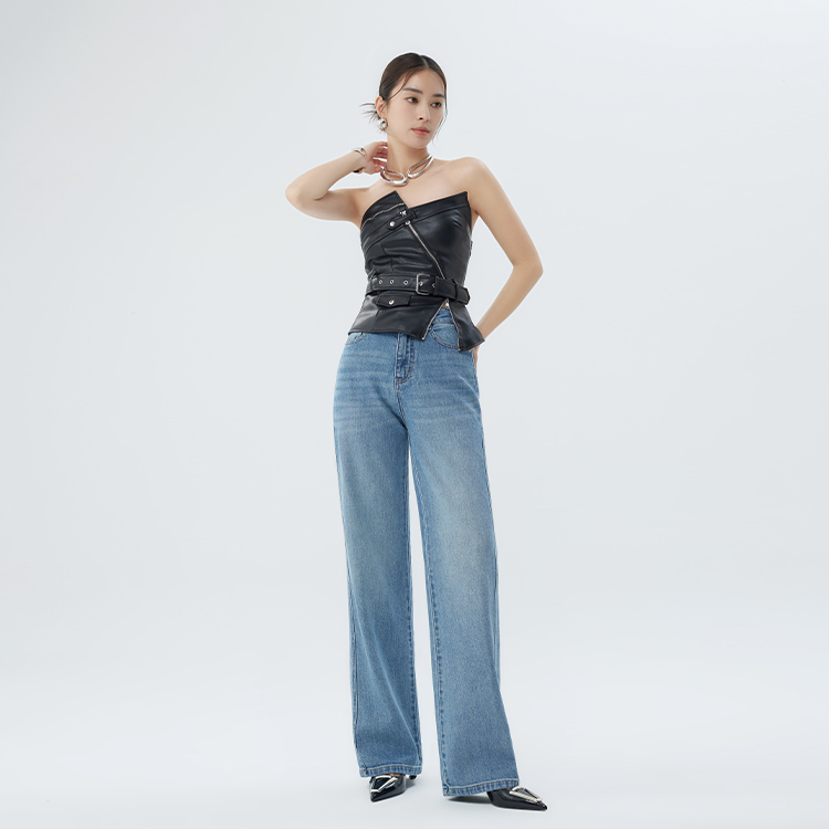 蓝语熙2025春季女高品质长绒棉简约时尚阔腿