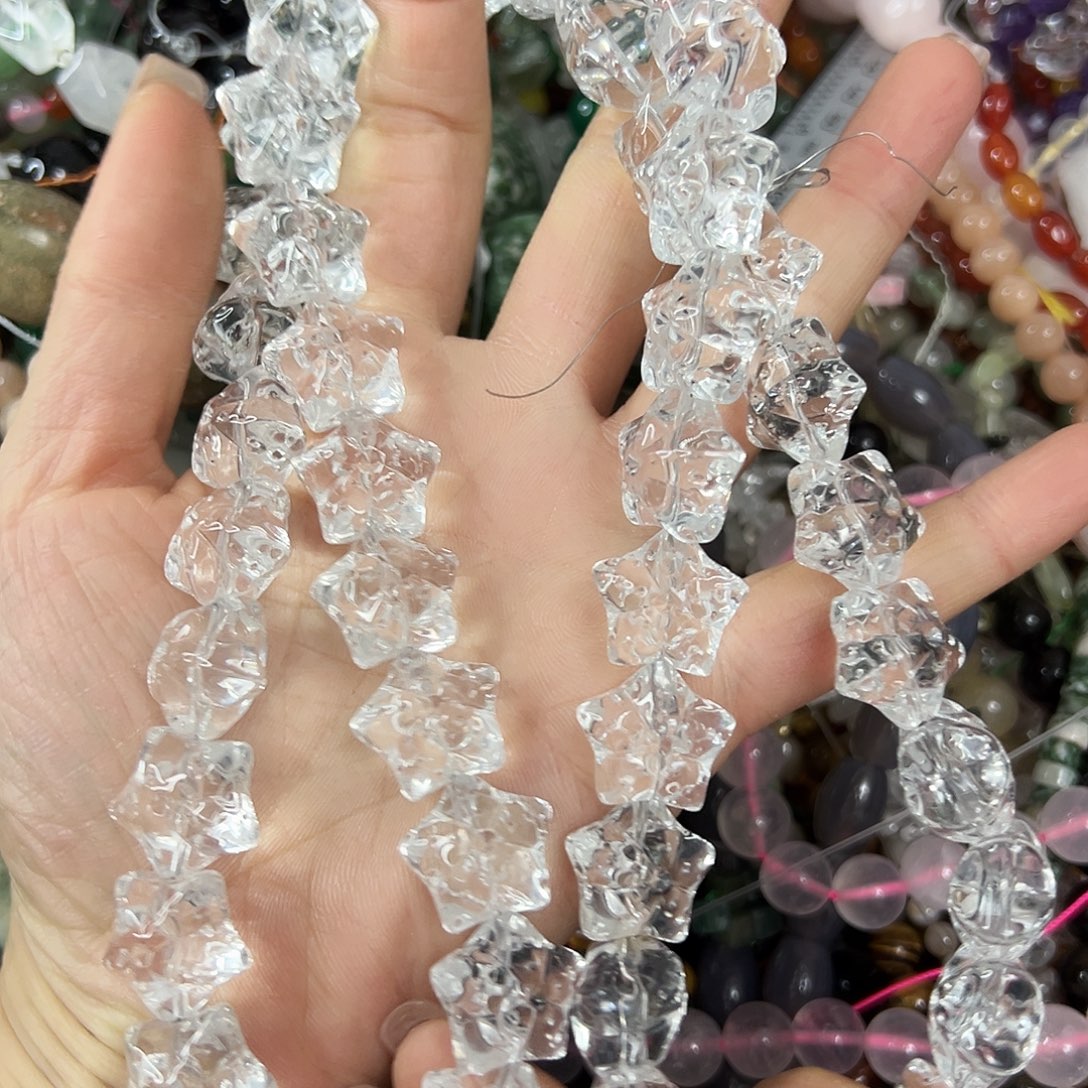 玛瑙/玉髓合金珠宝半成品，压电白水晶五角星大长条