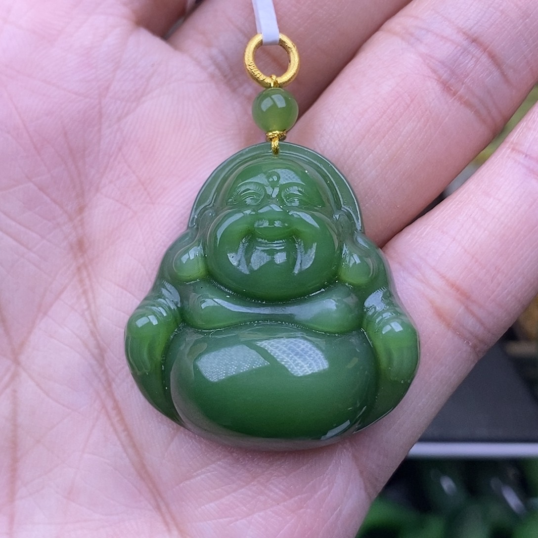 和田玉碧玉佛公 金未镶嵌