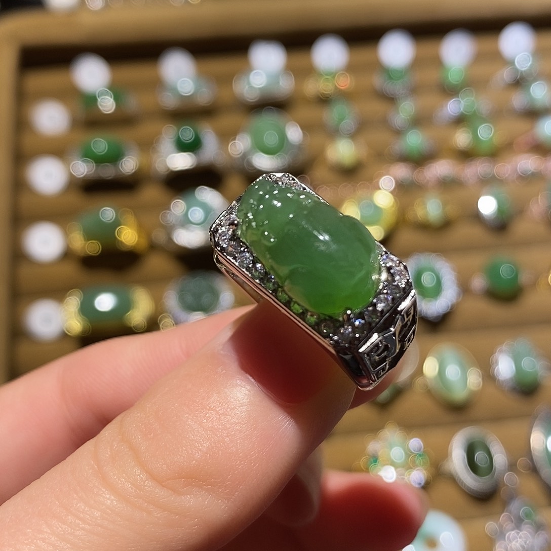 和田玉银S925镶嵌戒指