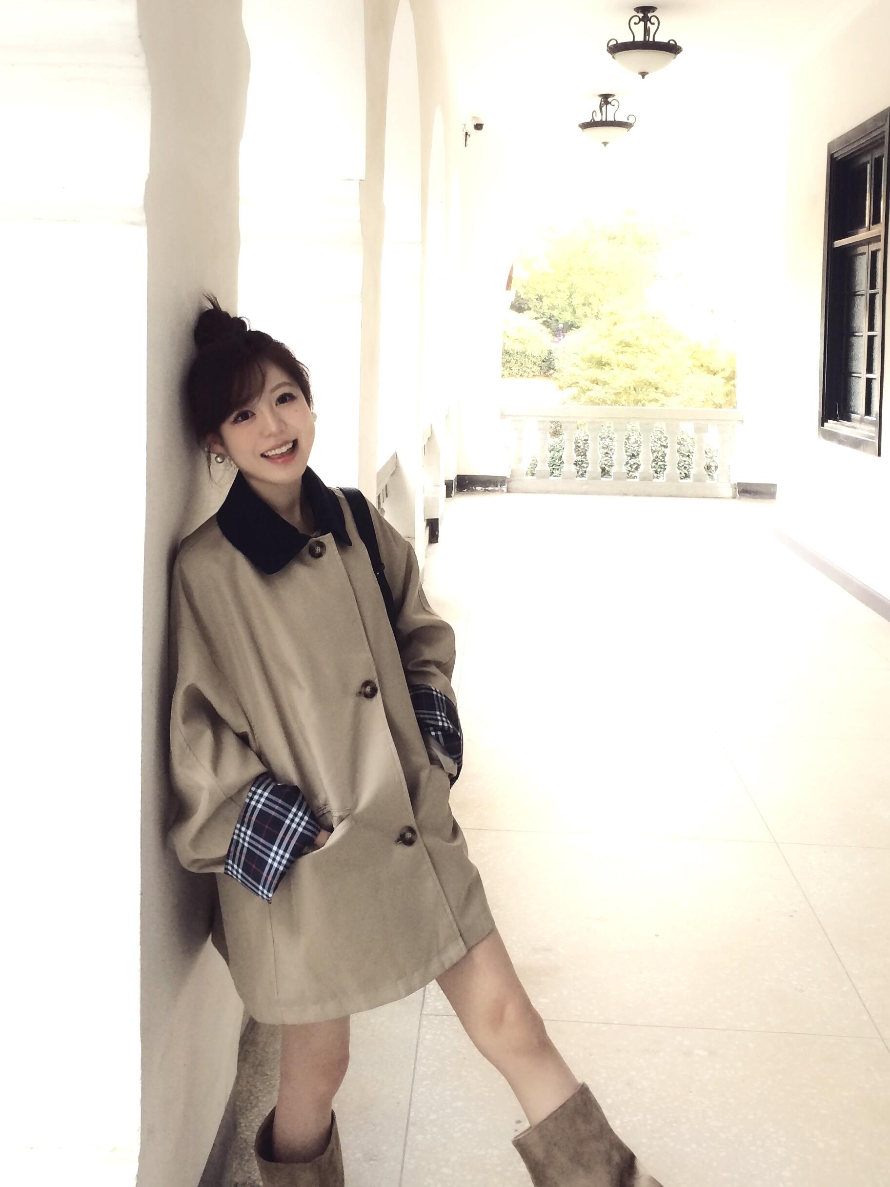 2025高级经典撞色风衣外套女秋韩系廓形宽松卡其色英伦风翻领大衣