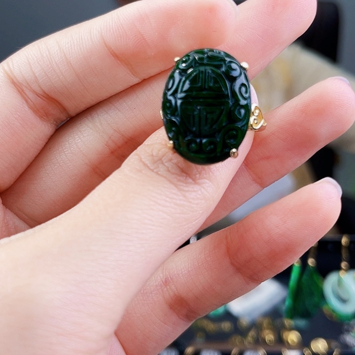 翡翠戒指银S925镶嵌饰品