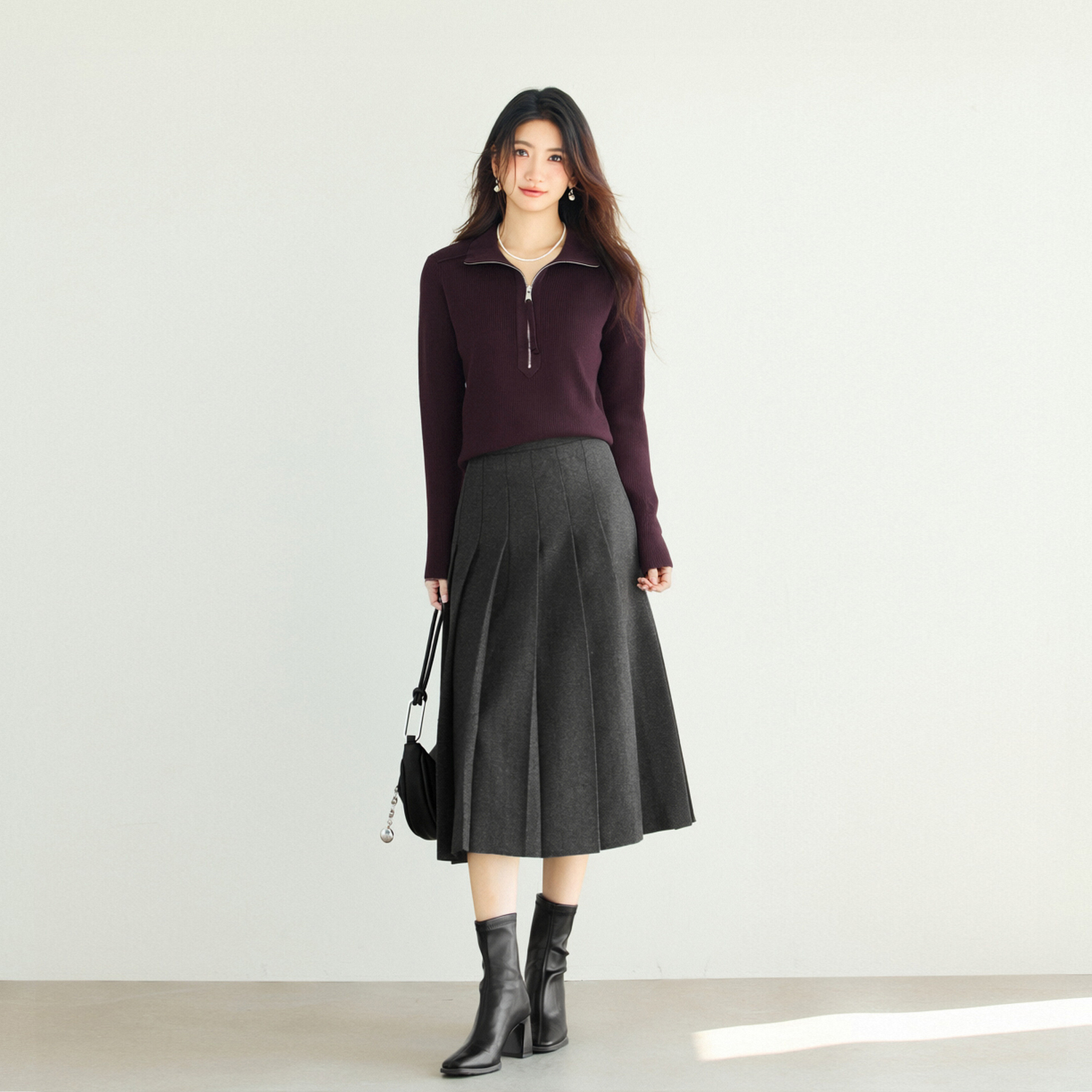 【半拉链】伊芙丽半拉链百搭显瘦坑条针织衫2025冬新款女1GC933151