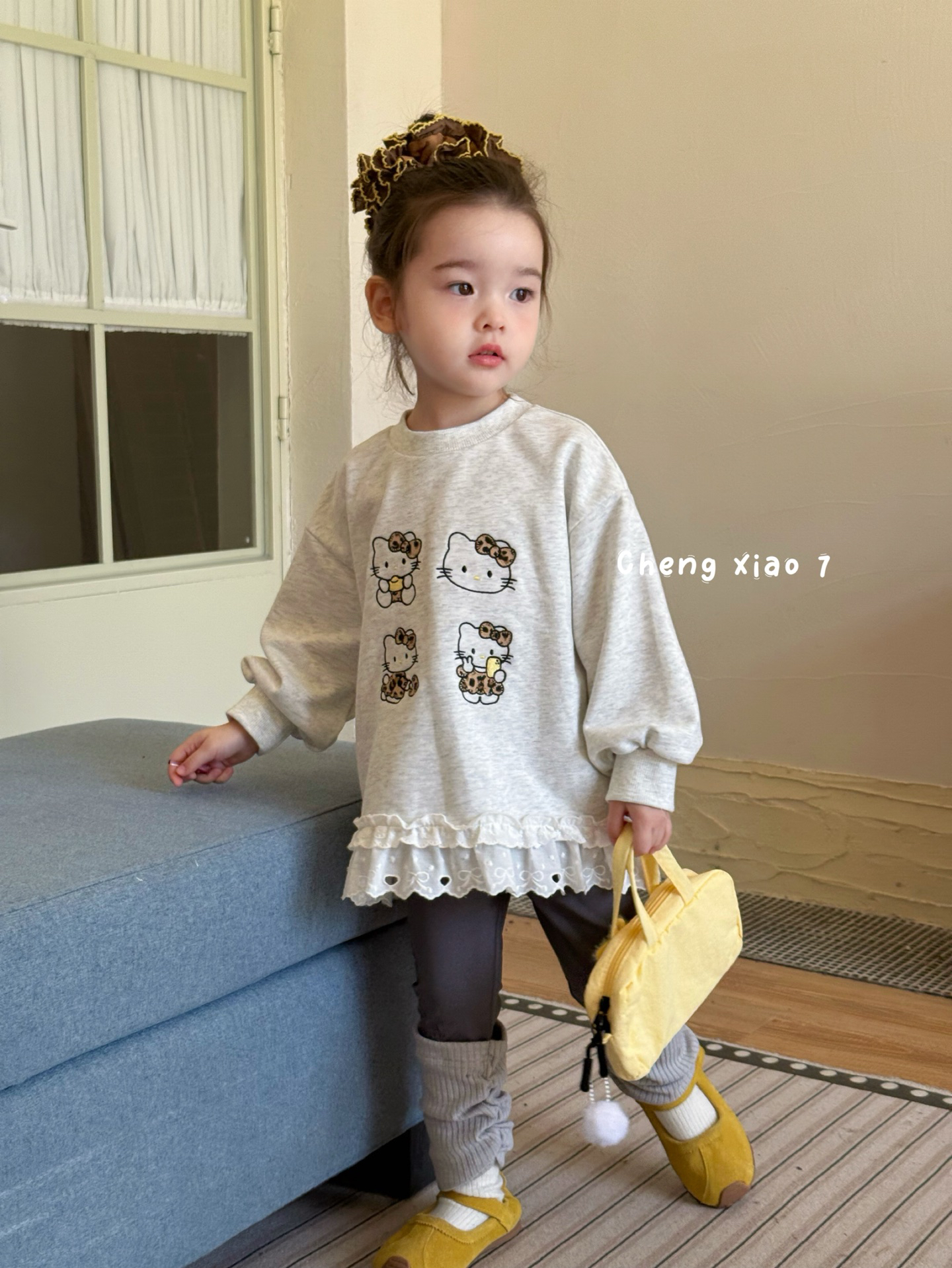 橙小七2025秋季新款童装女童小童kt猫蕾丝花边卫衣裙女宝宝打底裤