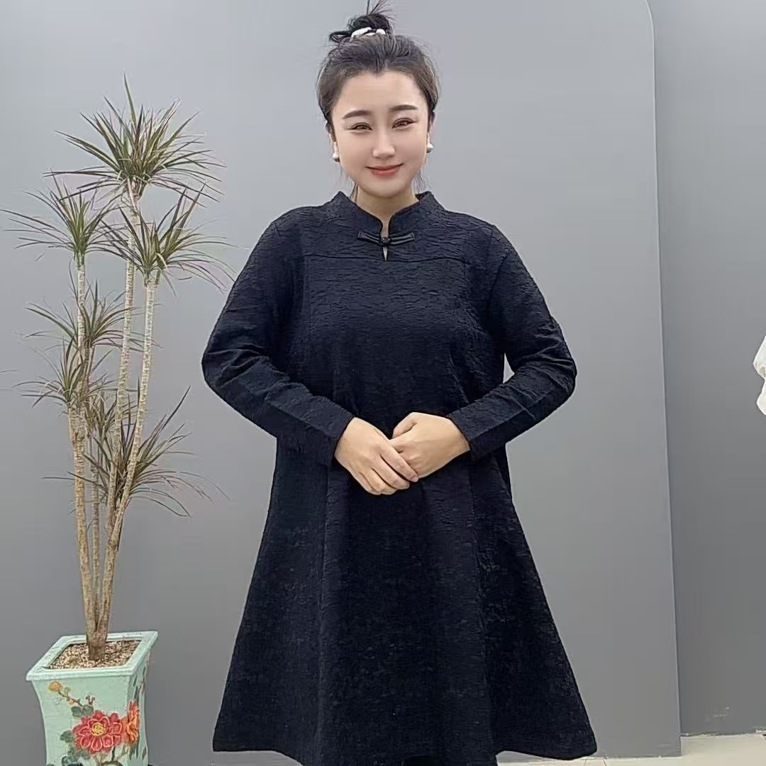 常规款3080薄款长裙中老年女装盘扣长袖加绒国风显瘦