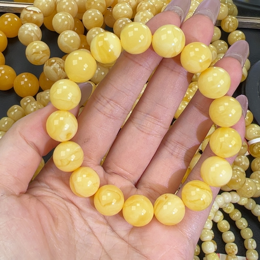琥珀未镶嵌手链19.4黄白蜡妖花