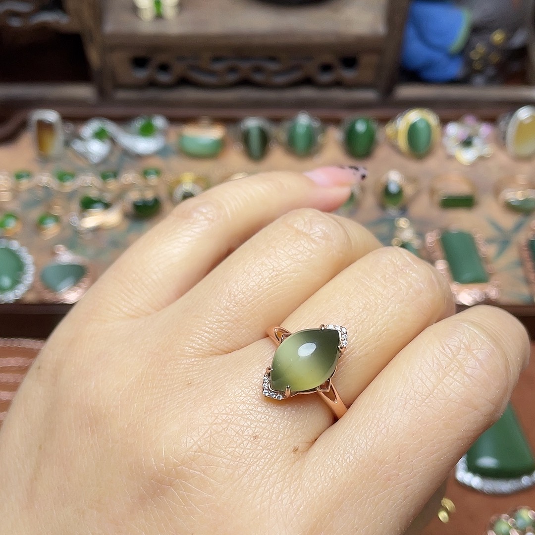 和田玉（碧玉）银S925镶嵌吊坠(赠链)戒指