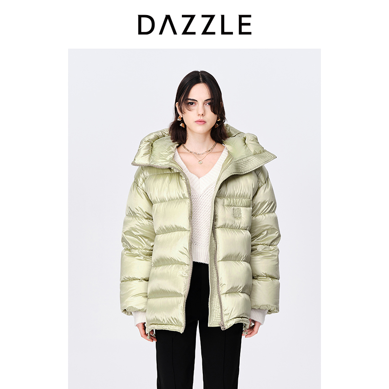 DAZZLE地素秋冬新款亮面连帽白鸭绒面包羽绒服外套女2E4K309