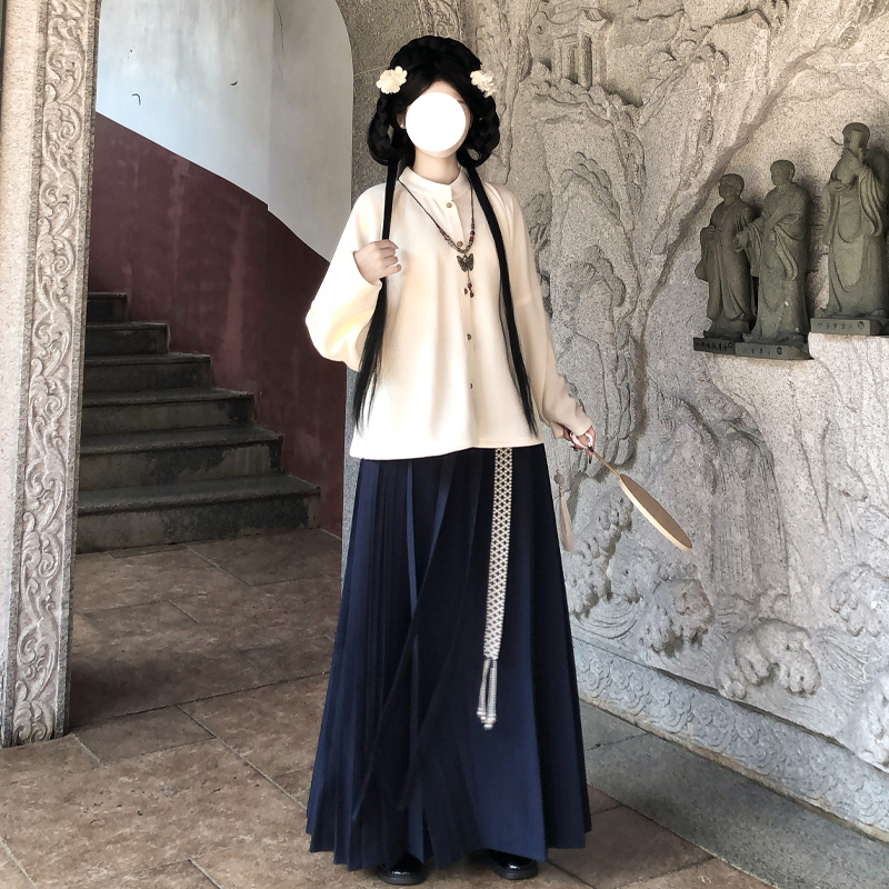 【臻臻】明制汉服简约素雅弓袋袖秋冬针织复古大码胖MM马面裙纯色女
