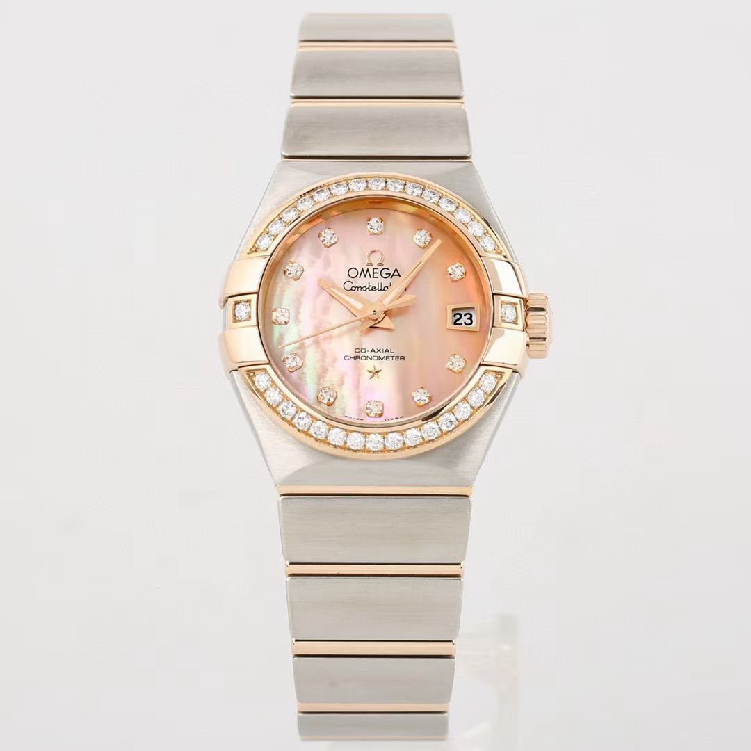 99新 Omega/欧米茄 星座系列/玫瑰金/满钻/专属/机械/女士腕表