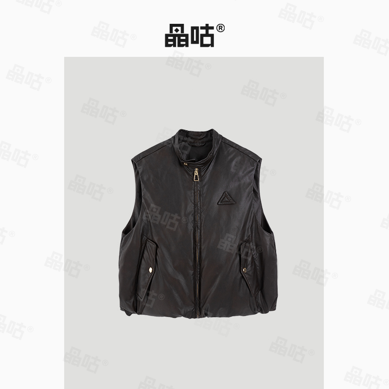 晶咕气质皮质羽绒马夹外套短款百搭叠穿马甲