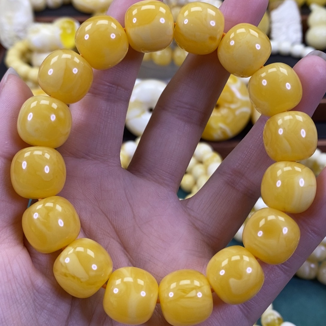 琥珀裸石未镶嵌焦皮手串