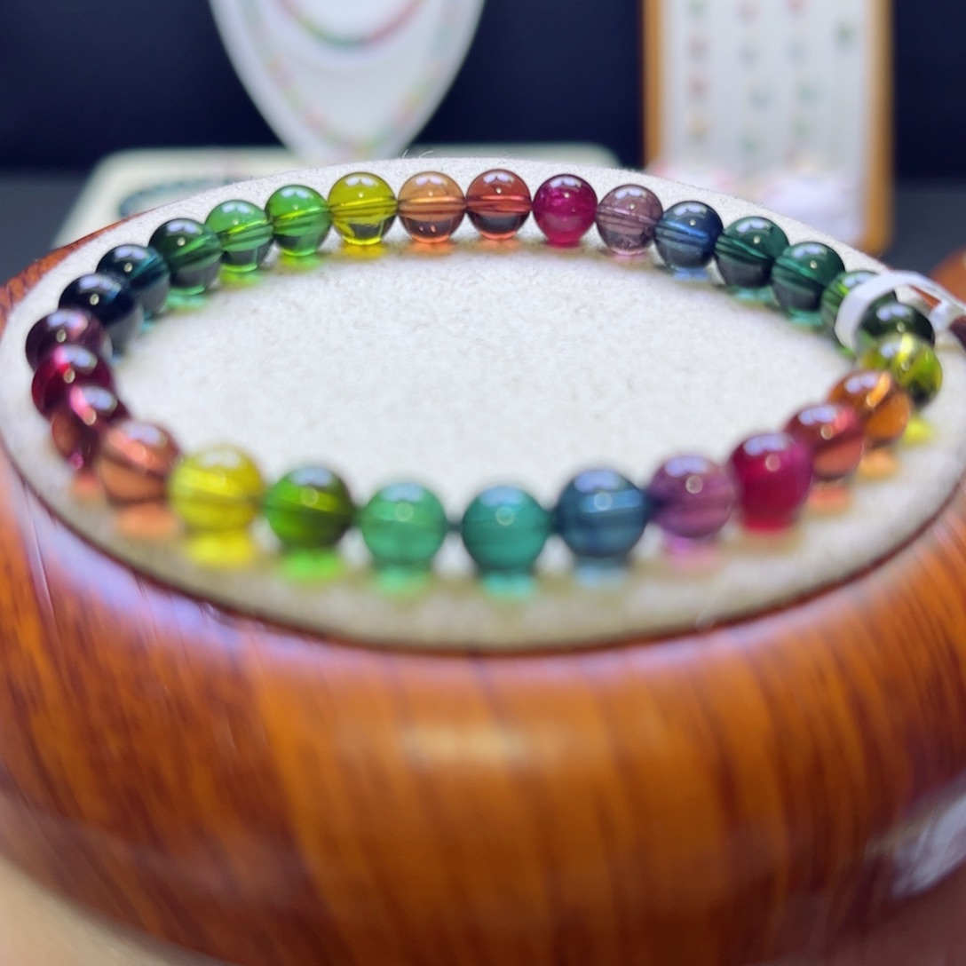 碧玺手链未镶嵌色标老矿彩虹6.3mm