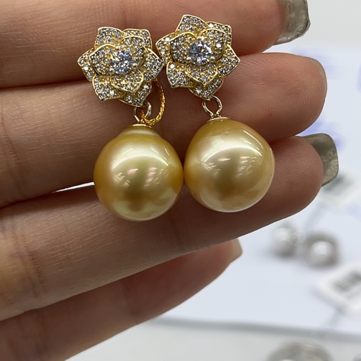 银S925镶嵌耳饰海水珍珠12-13mm