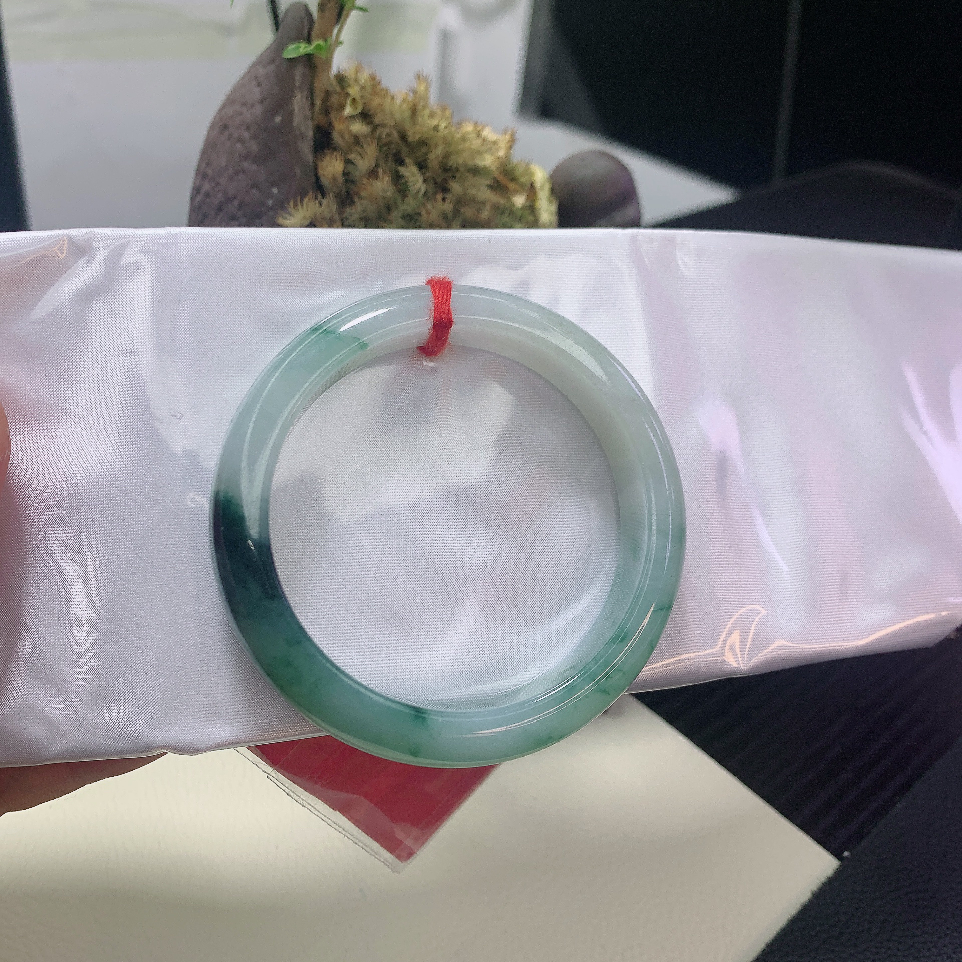 0772号缅甸天然A货翡翠女款手镯53-54圈口糯冰飘花正圈手镯