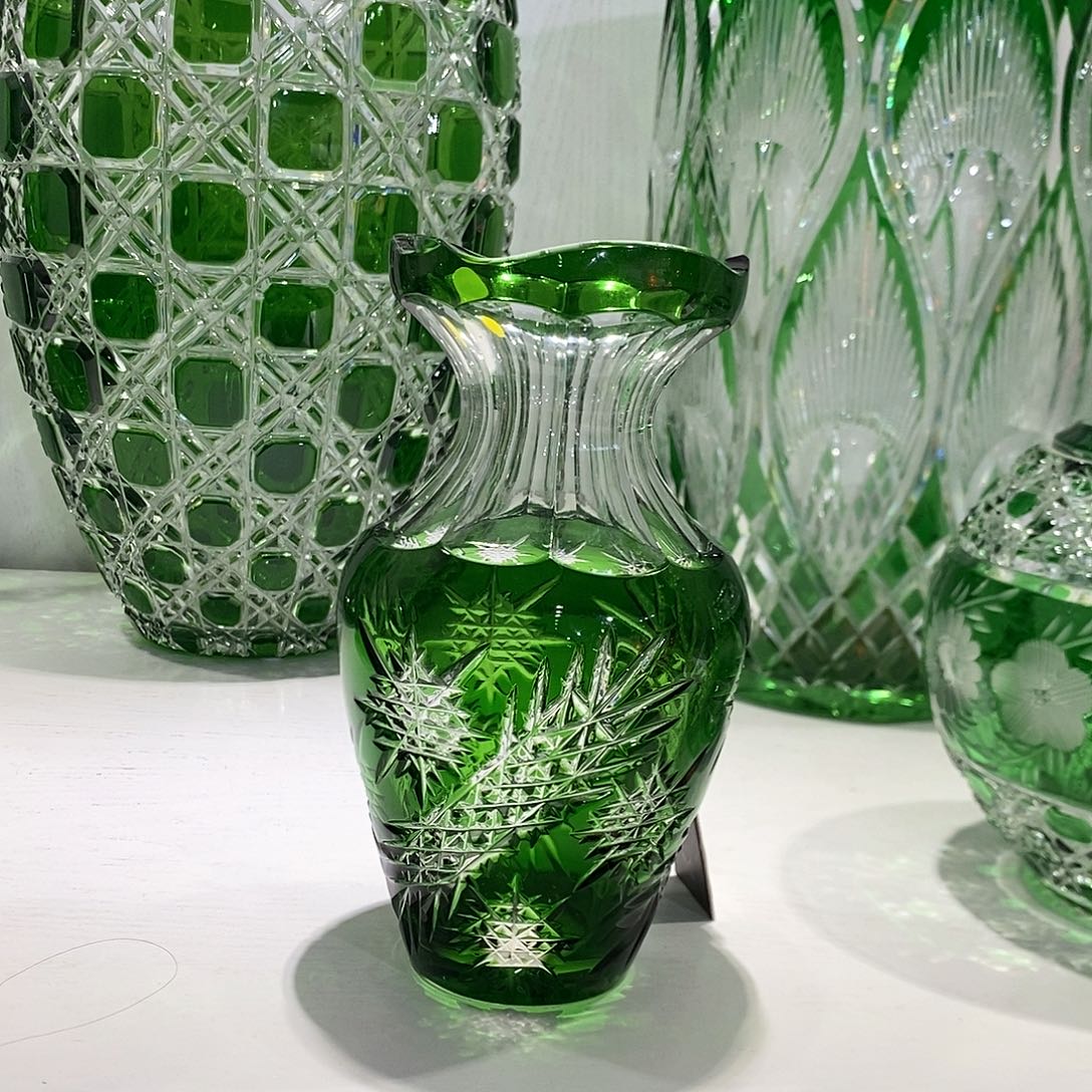 摆件0151捷克水晶祖母绿钱袋子花瓶