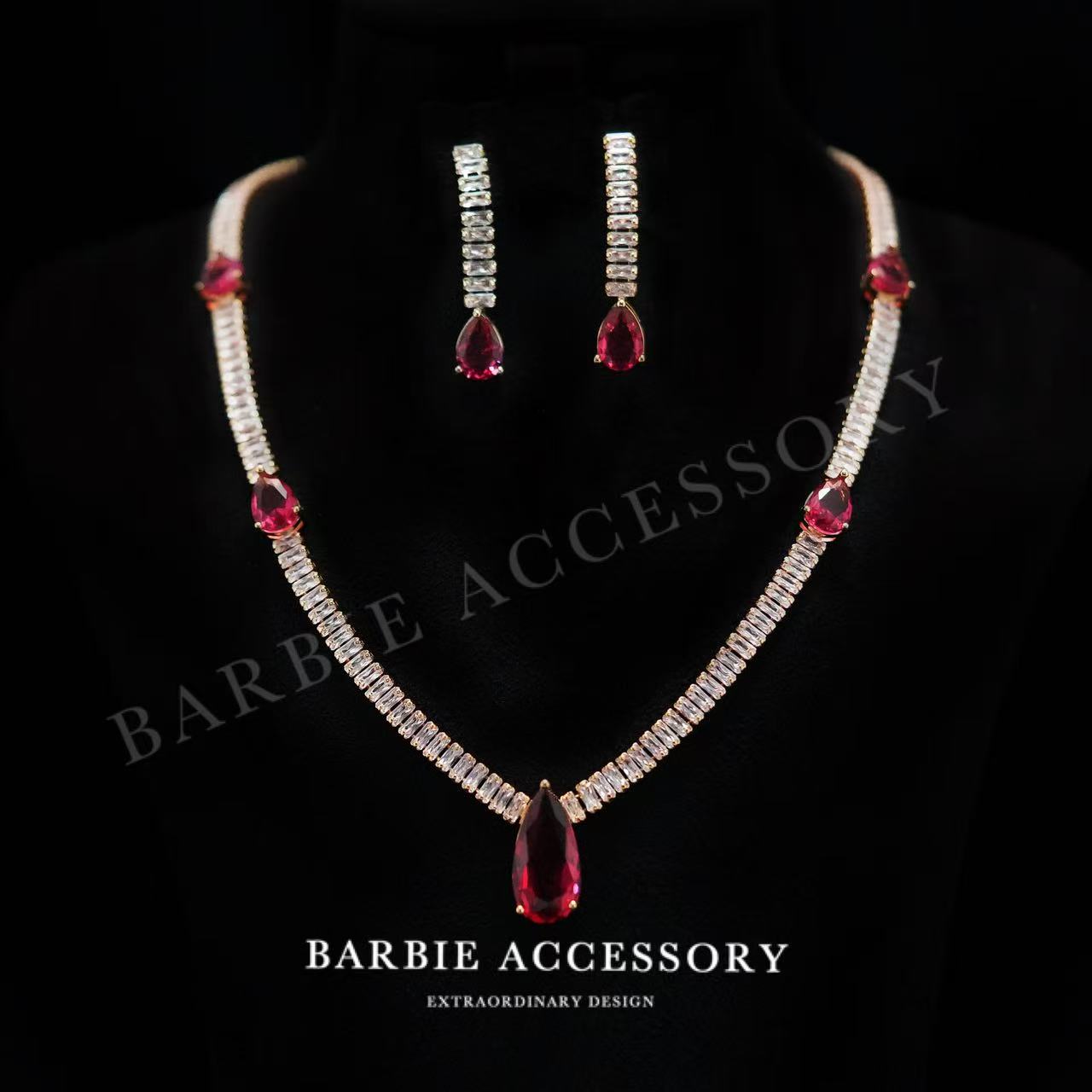 铜合金合成锆石项链 【红戏光黎】轻奢设计款高级感套装